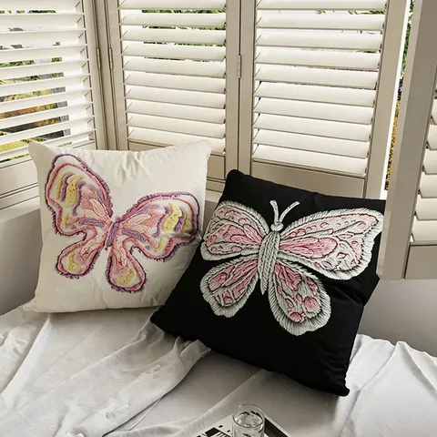 Plush Throw Pillow Cover Cute Cartoon Butterfly Apple Pattern Decorative Square Cushion Case For Sofa Bed Home Decor