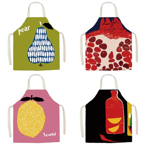 Waterproof Kitchen Apron For Women Men Cooking Baking Pop Fruit Print Cotton Linen Sleeveless Chef Apron Restaurant Home