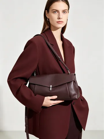 Bolso Bandolera de Cuero Genuino para Mujer Bolso de Hombro Cuadrado Pequeño con Solapa Cuero de Vaca de Primera Capa