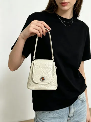 Bolso de Hombro de Cuero Genuino para Mujer Bolso de Mano de Piel de Vaca Plisado de Lujo con Cierre de Piedra Preciosa Estilo Callejero Vintage Bolso Cubo
