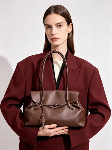 Bolso de Hombro de Cuero Dividido de Gran Capacidad para Mujer Bolso Tote Minimalista Urbano Con Diseño de Solapa Color Sólido Moda Bolso Axilar