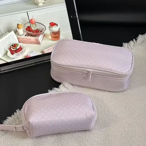 Damen Reise Make-up Tasche Große Kapazität Tragbare Nylon Kosmetiktasche Süße Polka Dot Aufbewahrung Organizer Kulturbeutel