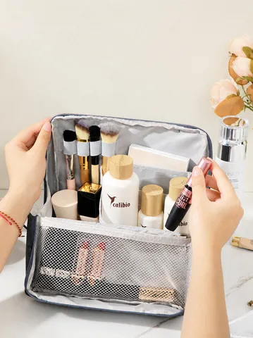 Große Kapazität Reise Kosmetiktasche Tragbare Wasserdichte Oxford-Gewebe Kulturbeutel Mehrkammer Stehende Make-up Tasche