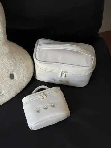Große Und Kleine Tragbare Kosmetiktasche Blumen Bestickt Reise Kulturbeutel Handlich Make-up Etui Für Damen