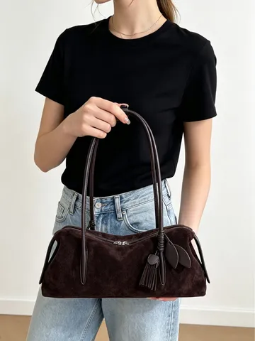 Bolso de Axila de Cuero Genuino Esmerilado para Mujer Bolso de Hombro Hobo Retro Bolso de Mano Clásico de Lujo para Uso Diario
