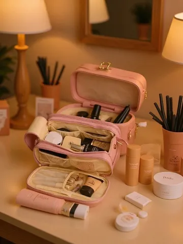 Große Wasserdichte PU-Leder Make-up-Tasche Reise Tragbare Kosmetiktasche Kulturbeutel Organizer Für Frauen