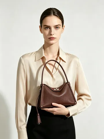 Bolso de Mano de Cuero de Vaca de Capa Superior Diseño de Nicho Moda Conmuta Bolso de Hombro Versátil Color Sólido Bolso Cruzado