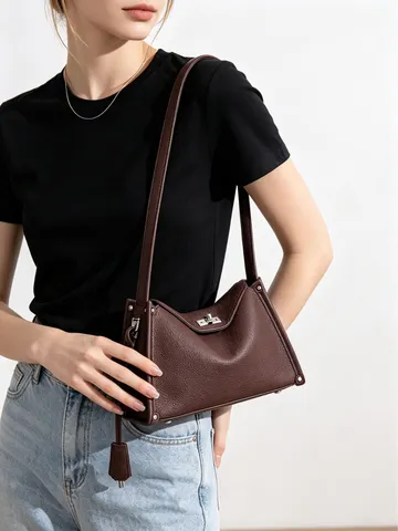 Bolso de Mano de Cuero de Vaca de Capa Superior Diseño de Nicho Moda Conmuta Bolso de Hombro Versátil Color Sólido Bolso Cruzado