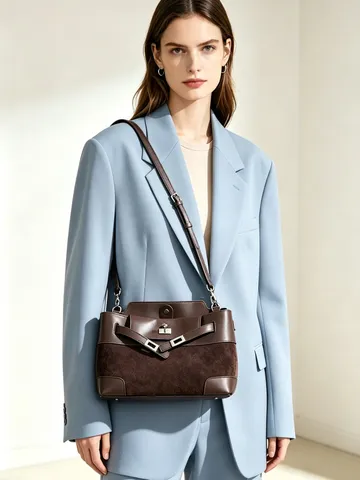 Bolso de Hombro de Mujer de Cuero de Vaca y Gamuza Empalme Gran Capacidad Bolso de Mano Lujo Estilo Relajado Conmutación