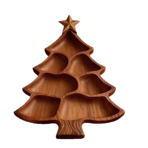 Plateau de Service Divisé en Bois de Pin en Forme de Sapin de Noël Pour Snacks Fruits Bonbons Noix Plateau Apéritif en Bois Minimaliste Moderne Pour Décoration de Fête Maison