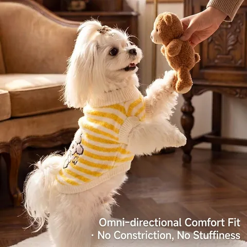 Cute Striped Pet Sweater Cartoon Bear Lamb Knitted Lapel Collar Dog Clothes Autumn Winter Warm Cat Pullover Apparel For Small Medium Dogs