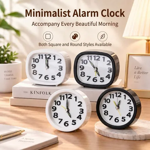 Creative Candy Color Round Square Alarm Clock Minimalist Silent Luminous Desktop Clock With 3D Big Numbers For Students Kids Home Decor