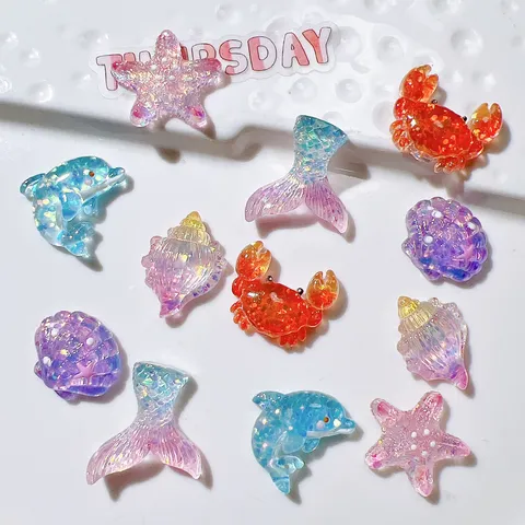 Abalorios para Zapatos de Resina Animal Marino Purpurina Estrella de Mar Concha Delfín Manualidades DIY Accesorios Para Zuecos