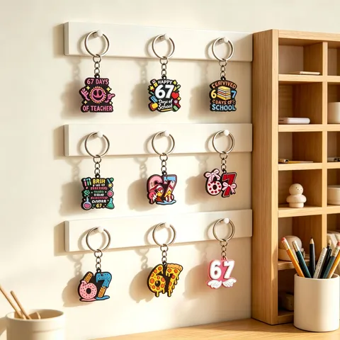 Digitaal 67 PVC Zacht Rubber Sleutelhanger DIY Hanger Schattige Cartoon Tas Auto Sleutelhanger School Leraar Thema Sieraden