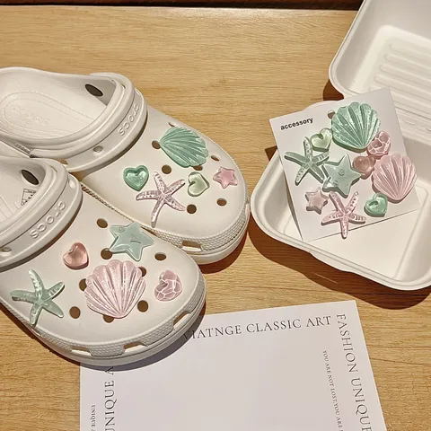 Resin Seashell Starfish Shoe Charms Set DIY Clogs Accessories Flat Back Patches For Sandals Garden Shoes Decoration