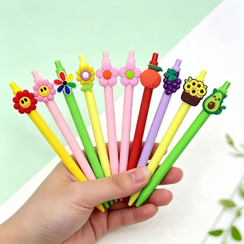 Bolígrafo de Gel Tipo Presión Creativo Lindo Fresco Floral Dibujos Animados Papelería Estudiantil Oficina Escritura