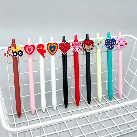 Bolígrafo de Gel con Parche de Corazón para el Día de San Valentín Lindo Dibujo Animado Estudiante Firma Bolígrafo Multicolor Lunares Regreso a la Escuela