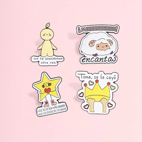 Cartoon Genezing Spaanse Letter Metalen Brooch Spruit Persoon Ster Kroon Schaap Pin Kleding Accessoires Sieraden