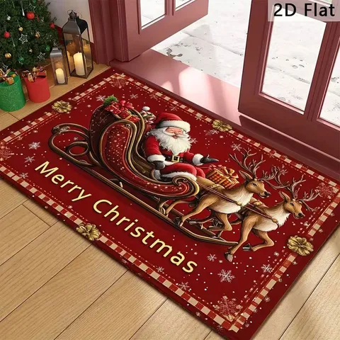 Christmas Festive Floor Mat Faux Diatom Mud Non Slip Water Absorbent Entrance Doormat Printed Santa Claus Tree Welcome Rug Holiday Decoration Home Living Room Bathroom Mat