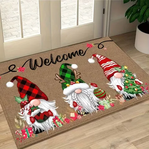 Christmas Festive Floor Mat Faux Diatom Mud Non Slip Water Absorbent Entrance Doormat Printed Santa Claus Tree Welcome Rug Holiday Decoration Home Living Room Bathroom Mat