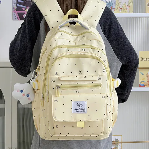 Zaino da Scuola per Studenti a Pois con Fiocco in Nylon ad Alta Capacità per Ragazze Zaino per Libri Scolastici Casual