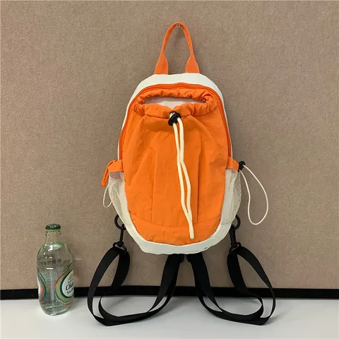 Sac à Dos Multifonctionnel en Nylon Bloc de Couleur Avec Cordon Sac de Sport de Voyage Léger Avec Poches en Filet Pour Adolescents Unisexe