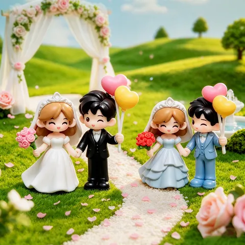 Micro Landscape Wedding Couple Plastic Figurines DIY Crystal Ball Photo Frame Small Ornament Home Decor PVC Couple Statues