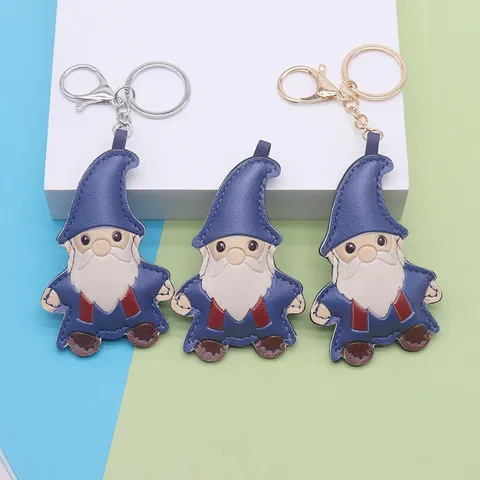 Cute Cartoon Leather Santa Claus Keychain Christmas Bag Pendant PU Leather Key Ring Holiday Party Gift