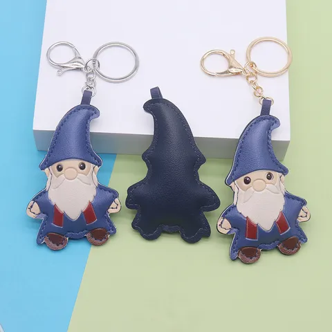 Cute Cartoon Leather Santa Claus Keychain Christmas Bag Pendant PU Leather Key Ring Holiday Party Gift