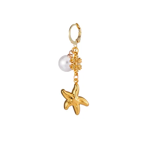 Stainless Steel Starfish Heart Pearl Cross Huggie Hoop Earrings Gold Plated Fashion Jewelry For Women Vacation Daily