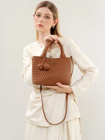 Sac Cabas Tissé en Cuir pour Femmes Sac à Main Décontracté Sac Bandoulière Chic Sac Porté Main Minimaliste