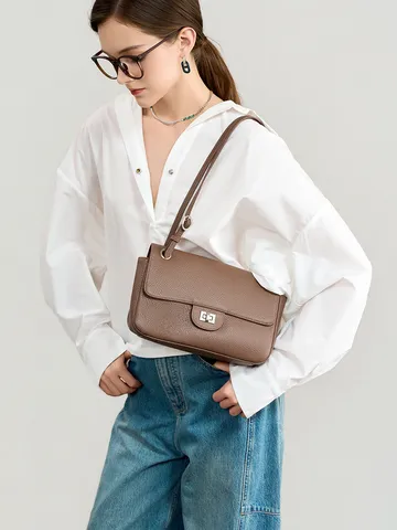 Sac Bandoulière en Cuir Véritable pour Femmes Rétro Cuir de Vachette Sac Croisé Mode Navette Sac Aisselles Haut de Gamme