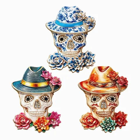 Broche Crâne Jour Des Morts Strass Fleur De Rose Chapeau Haut-de-forme Gothique Mode Bijoux
