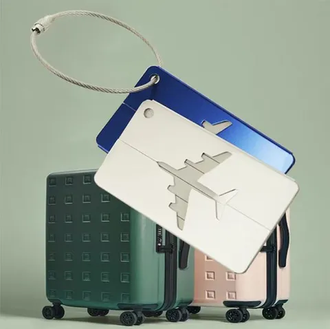Étiquette de Bagage Avion en Alliage d'Aluminium Métal Voyage Valise ID Étiquette de Sac Avec Anneau en Fil d'Acier Inoxydable