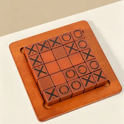 Wooden Tic Tac Toe Board Games Two Player Strategy Pushing Chess Family Interactive Educational Tabletop Toy Gift