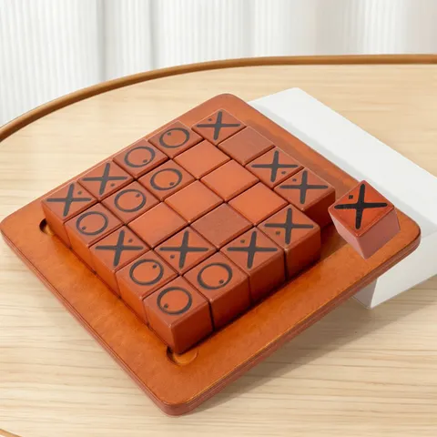 Wooden Tic Tac Toe Board Games Two Player Strategy Pushing Chess Family Interactive Educational Tabletop Toy Gift