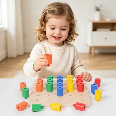 Wooden Educational Color Insertion Cylinder Toy Montessori Sensory Training Sorting Stacking Blocks Kids Learning Game Gift