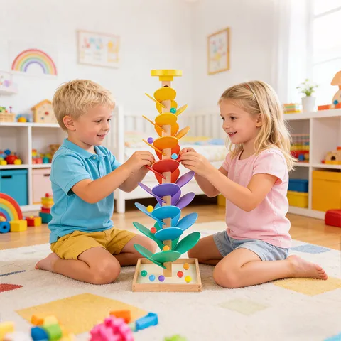 Arbre Musical Arc-en-Ciel en Bois Bille Roulante Jouet Éducatif Montessori Enfants Apprentissage Précoce Cadeau