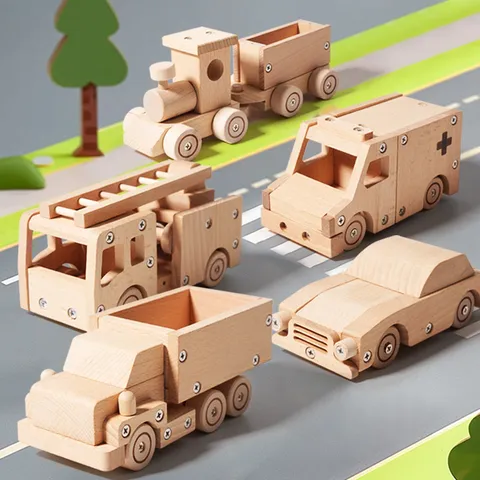 Montessori Wooden Assembly Vehicle Toy Set Natural Wood Nut Screwdriver Disassembly Educational Puzzle Toys