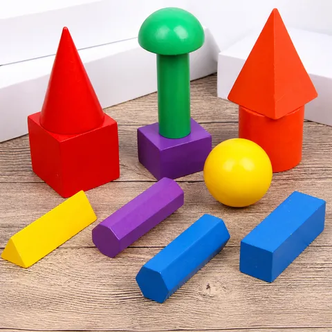 Wooden Stereoscopic Geometry Model Set Educational Learning Building Blocks Math Teaching Aids For Kids Children Toys