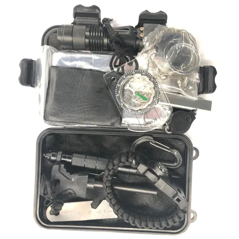 Multifunctioneel Buiten Overleving Uitrusting Noodset Tactische Pen Zaklamp Kompas Overleving Gereedschap Set Doos voor Wandelen Kamperen