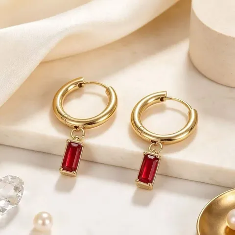 Vintage Titanstahl Rechteck Strass Anhänger Drop Creolen Für Frauen Luxus Geometrische Kristall Huggie Ohrringe Schmuck Geschenk