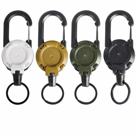 Porte-Clés Rétractable Tactique d'Extérieur Fil d'Acier Robuste Mousqueton à Ressort Anti-Perte Camping Pince de Ceinture Multifonction