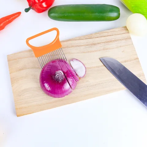 Stainless Steel Onion Holder Slicer Meat Tenderizer Vegetable Guard Ergonomic Plastic Handle Kitchen Cooking Tool
