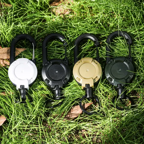 Porte-Clés Rétractable Tactique d'Extérieur Fil d'Acier Robuste Mousqueton à Ressort Anti-Perte Camping Pince de Ceinture Multifonction