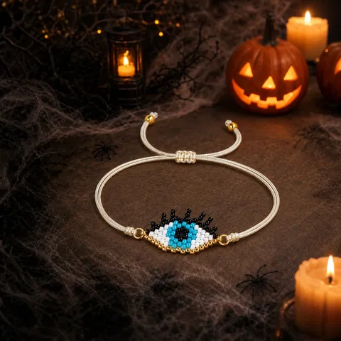 Handgemaakte Geweven Boze Oog Kunststof Kralen Armband Verstelbare Witte Koord Unisex Casual Mode Sieraden