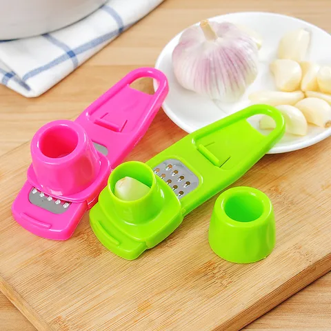 Mini Garlic Press Manual Garlic Mincer Ginger Grinder Plastic Stainless Steel Kitchen Tool Portable Garlic Crusher