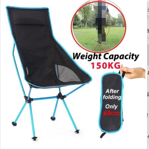 Outdoor Folding Camping Chair Portable Aluminum Alloy Moon Chair With Headrest Lightweight Fishing Chair For Hiking Travel Picnic