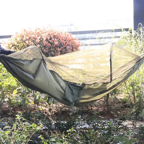 Hamac de Camping Double Simple Portable Extérieur Avec Moustiquaire Tissu Parachute Voyage Léger Lit Suspendu