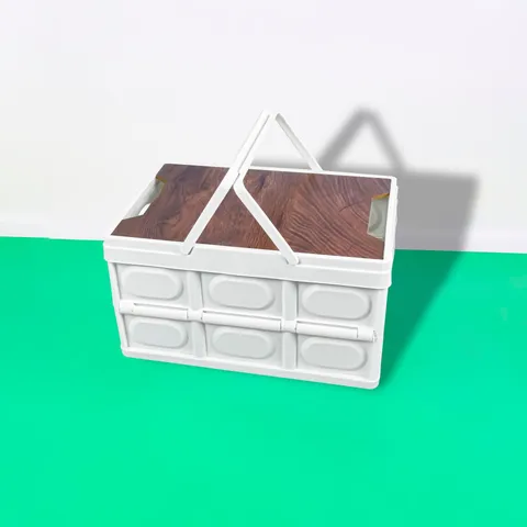 Foldable Plastic Storage Box With Wooden Lid Outdoor Camping Car Trunk Organizer Portable Storage Bin For Home Travel